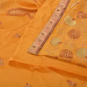 Sanskriti Vintage Saffron Sarees 100% Pure Silk Embroidered Premium Sari Fabric