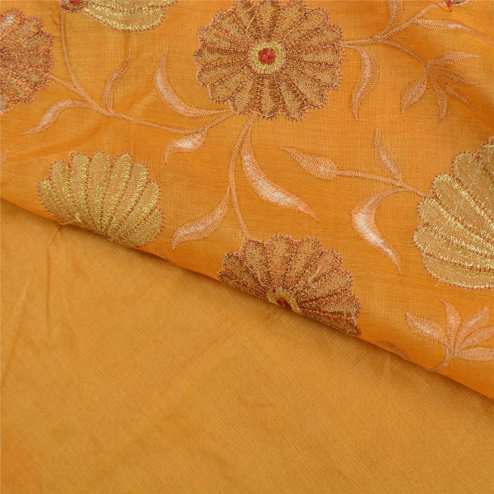 Sanskriti Vintage Saffron Sarees 100% Pure Silk Embroidered Premium Sari Fabric