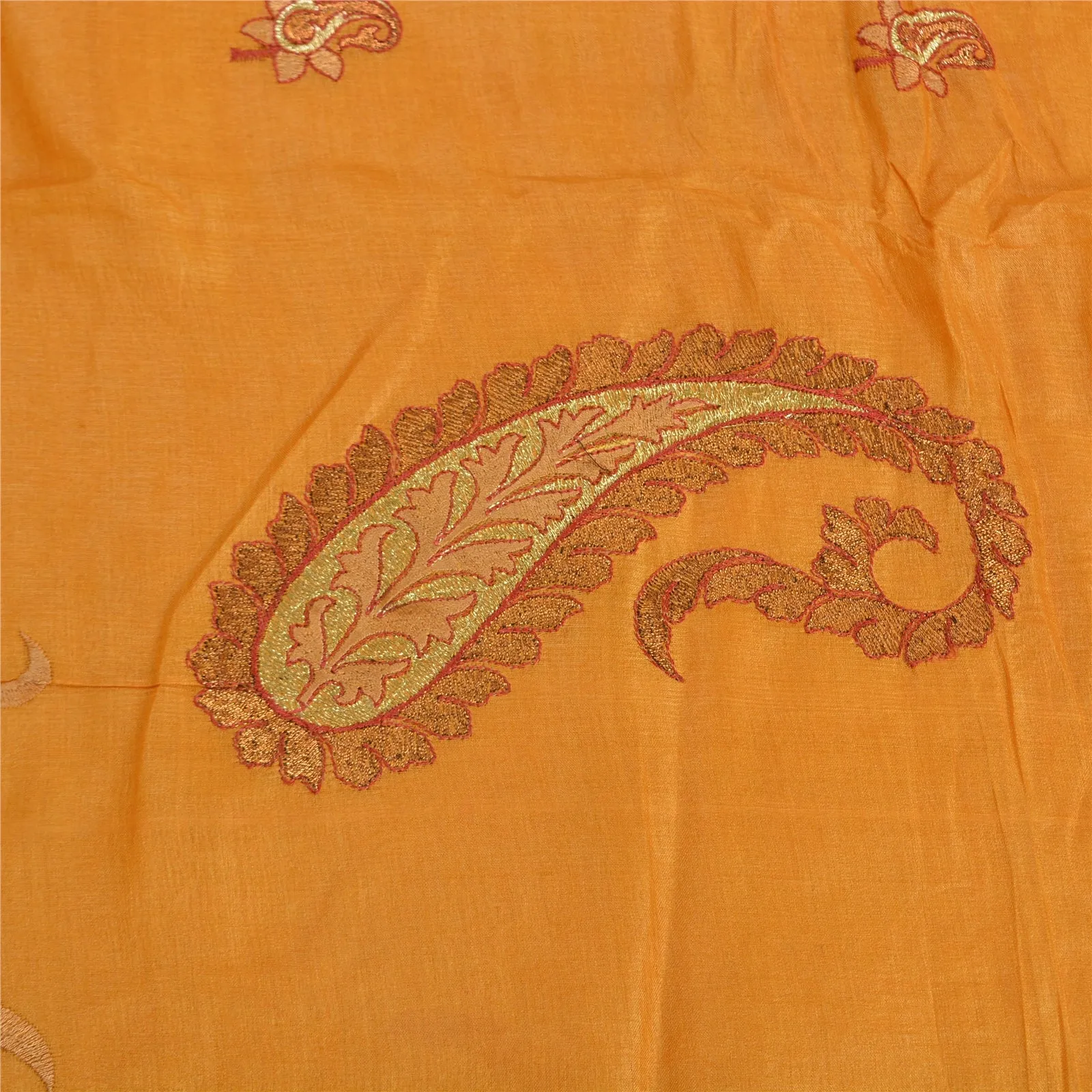 Sanskriti Vintage Saffron Sarees 100% Pure Silk Embroidered Premium Sari Fabric