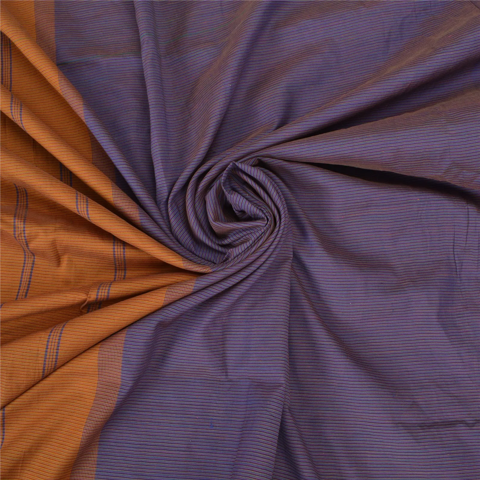 Sanskriti Vintage Saffron/Blue Sarees Blend Silk Woven Ilkal Premium Sari Fabric