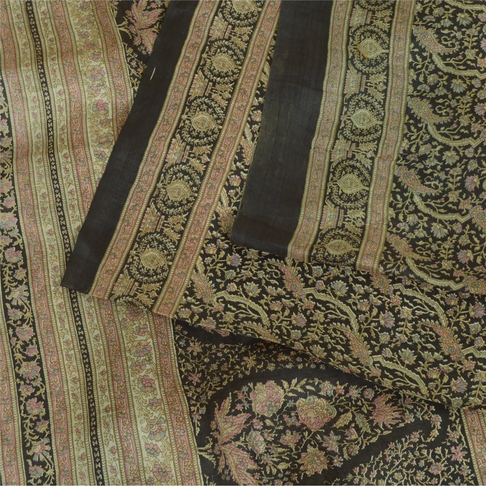 Sanskriti Vintage Sarees 5yd Pure Silk Print Sari Quilting Felting Craft Fabric