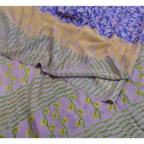 Sanskriti Vintage Sarees Blue/Purple Pure Crepe Silk Printed Sari Craft Fabric