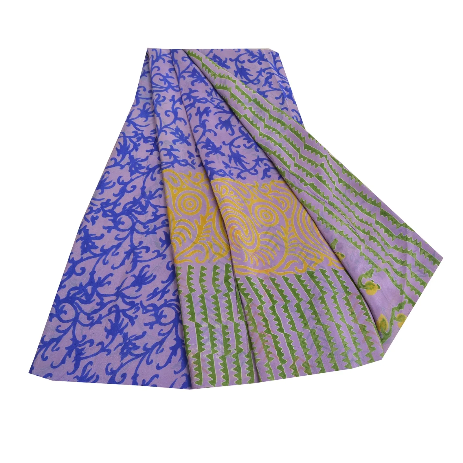 Sanskriti Vintage Sarees Blue/Purple Pure Crepe Silk Printed Sari Craft Fabric