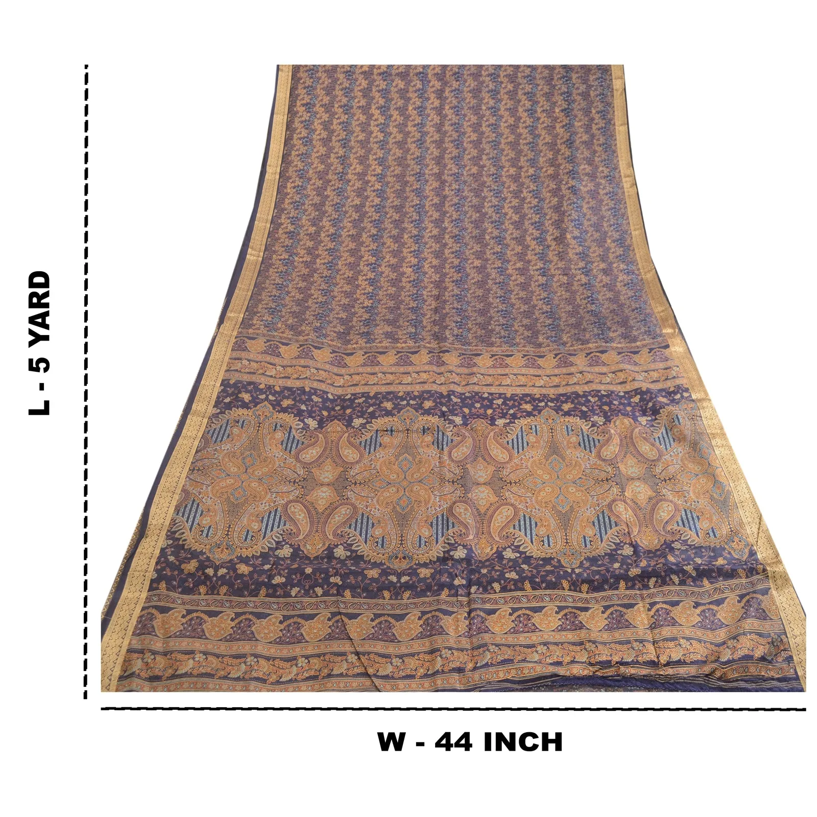 Sanskriti Vintage Sarees From India Blue Pure Silk Printed Sari 5yd Craft Fabric