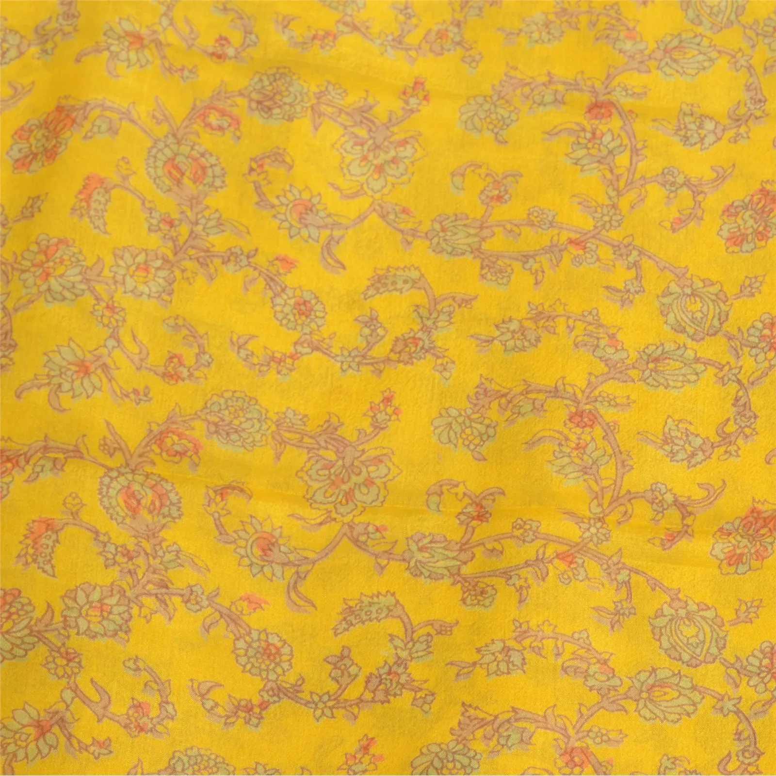 Sanskriti Vintage Sarees From India Yellow Pure Silk Printed Sari Craft Fabric