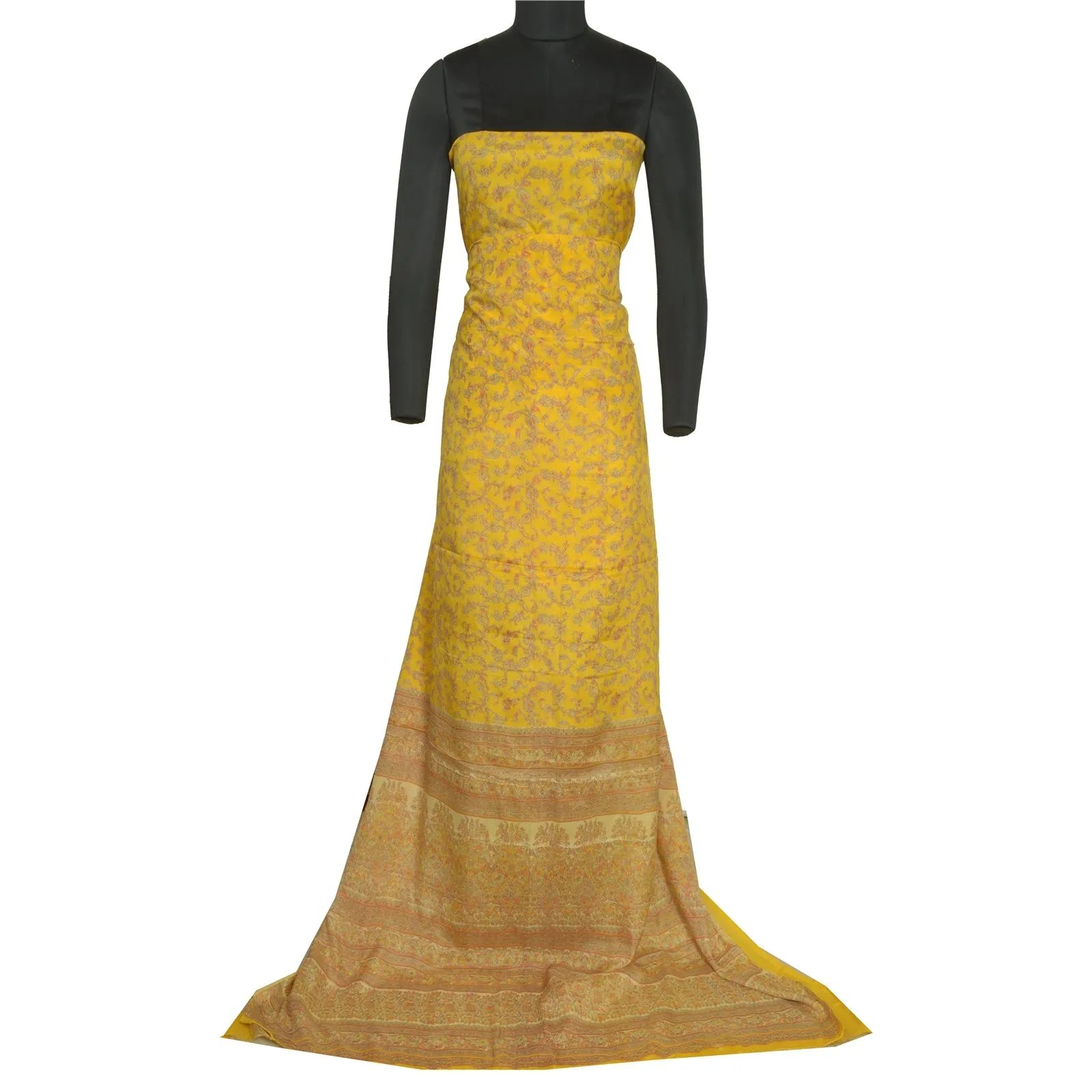 Sanskriti Vintage Sarees From India Yellow Pure Silk Printed Sari Craft Fabric