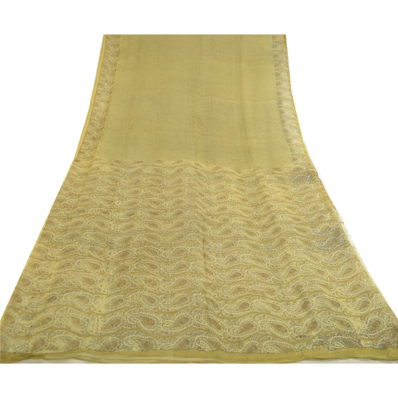 Sanskriti Vintage Sarees Green 100% Pure Chiffon Silk Printed Sari Craft Fabric