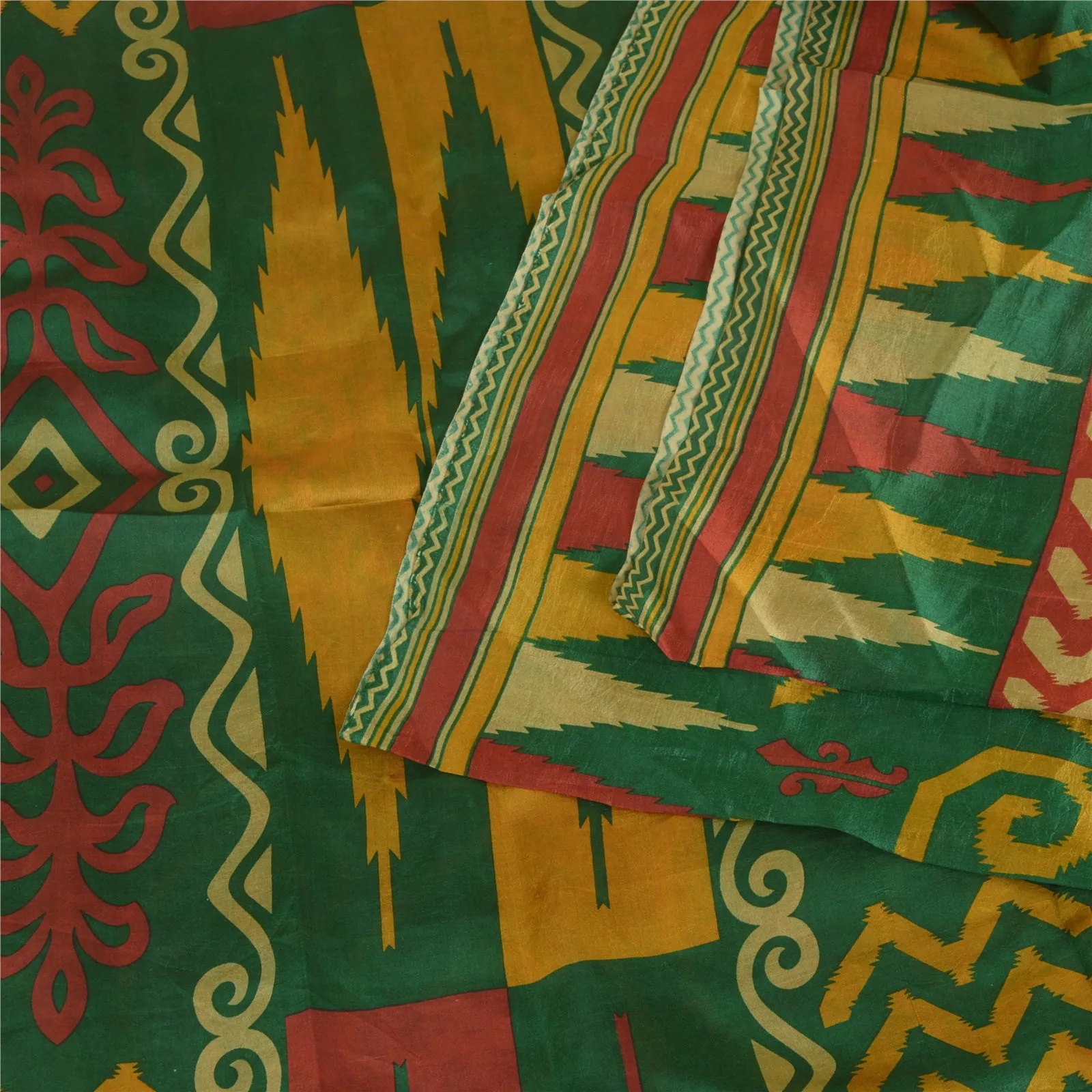 Sanskriti Vintage Sarees Green 100% Pure Silk Printed Sari Floral Craft Fabric