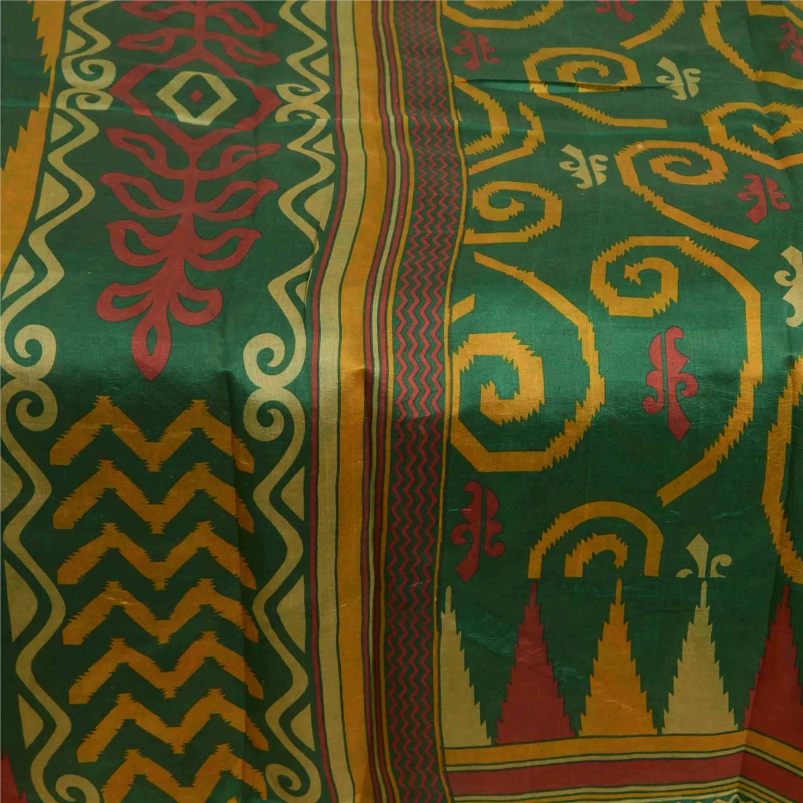 Sanskriti Vintage Sarees Green 100% Pure Silk Printed Sari Floral Craft Fabric