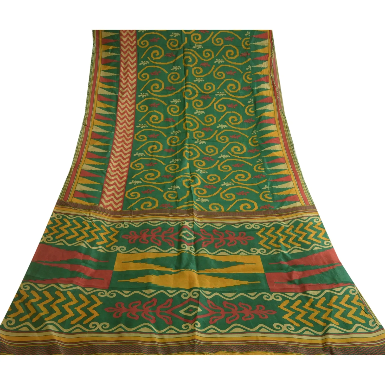 Sanskriti Vintage Sarees Green 100% Pure Silk Printed Sari Floral Craft Fabric