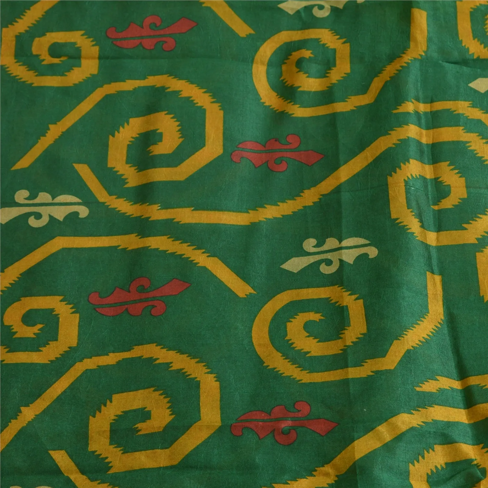 Sanskriti Vintage Sarees Green 100% Pure Silk Printed Sari Floral Craft Fabric