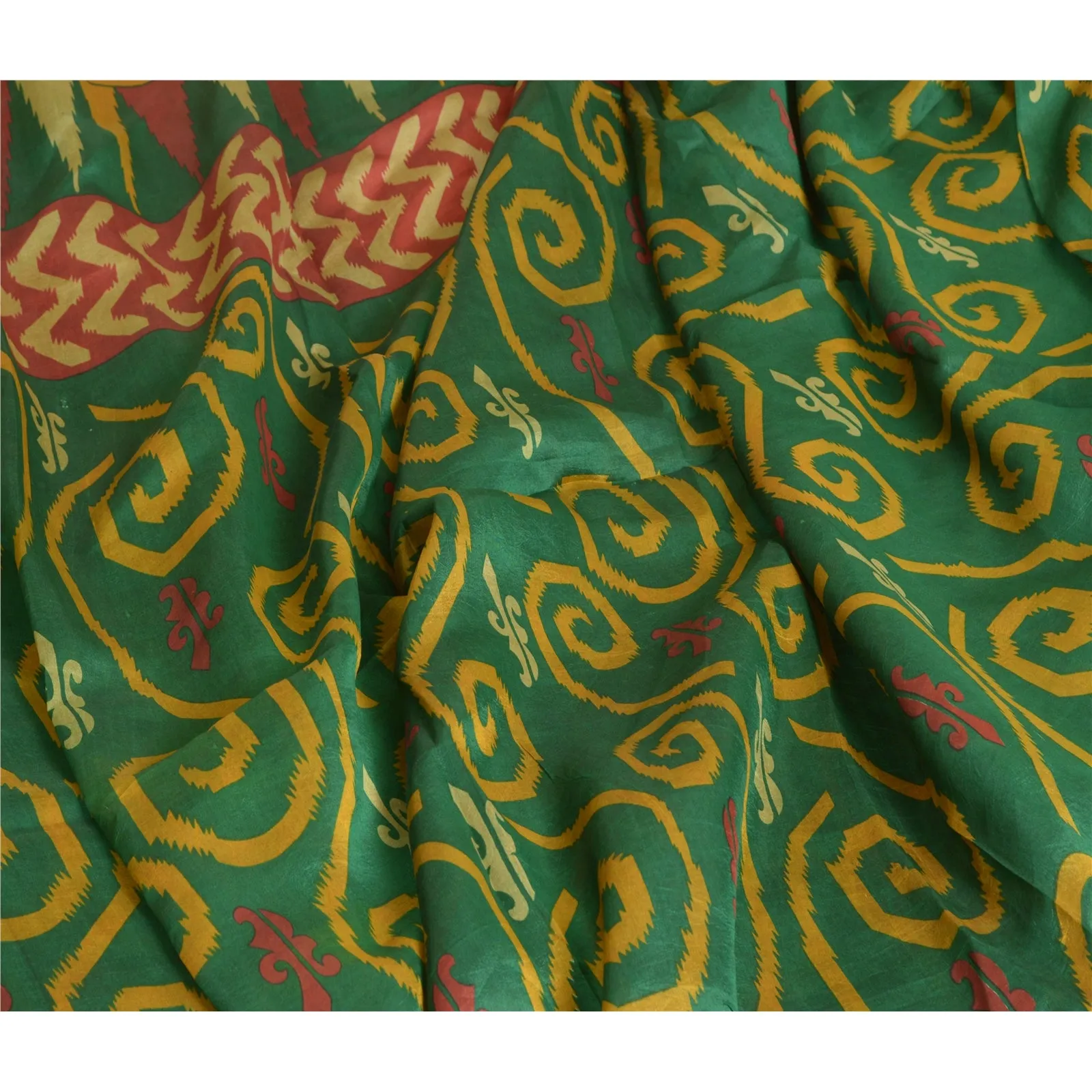 Sanskriti Vintage Sarees Green 100% Pure Silk Printed Sari Floral Craft Fabric