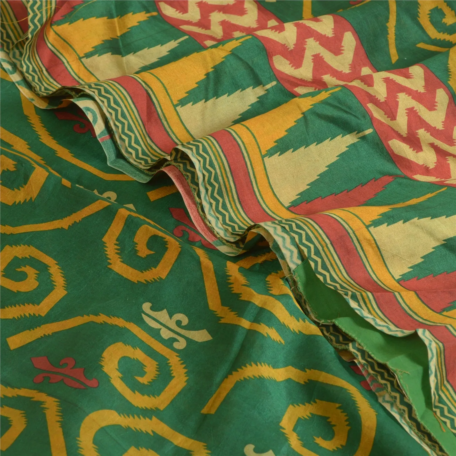 Sanskriti Vintage Sarees Green 100% Pure Silk Printed Sari Floral Craft Fabric