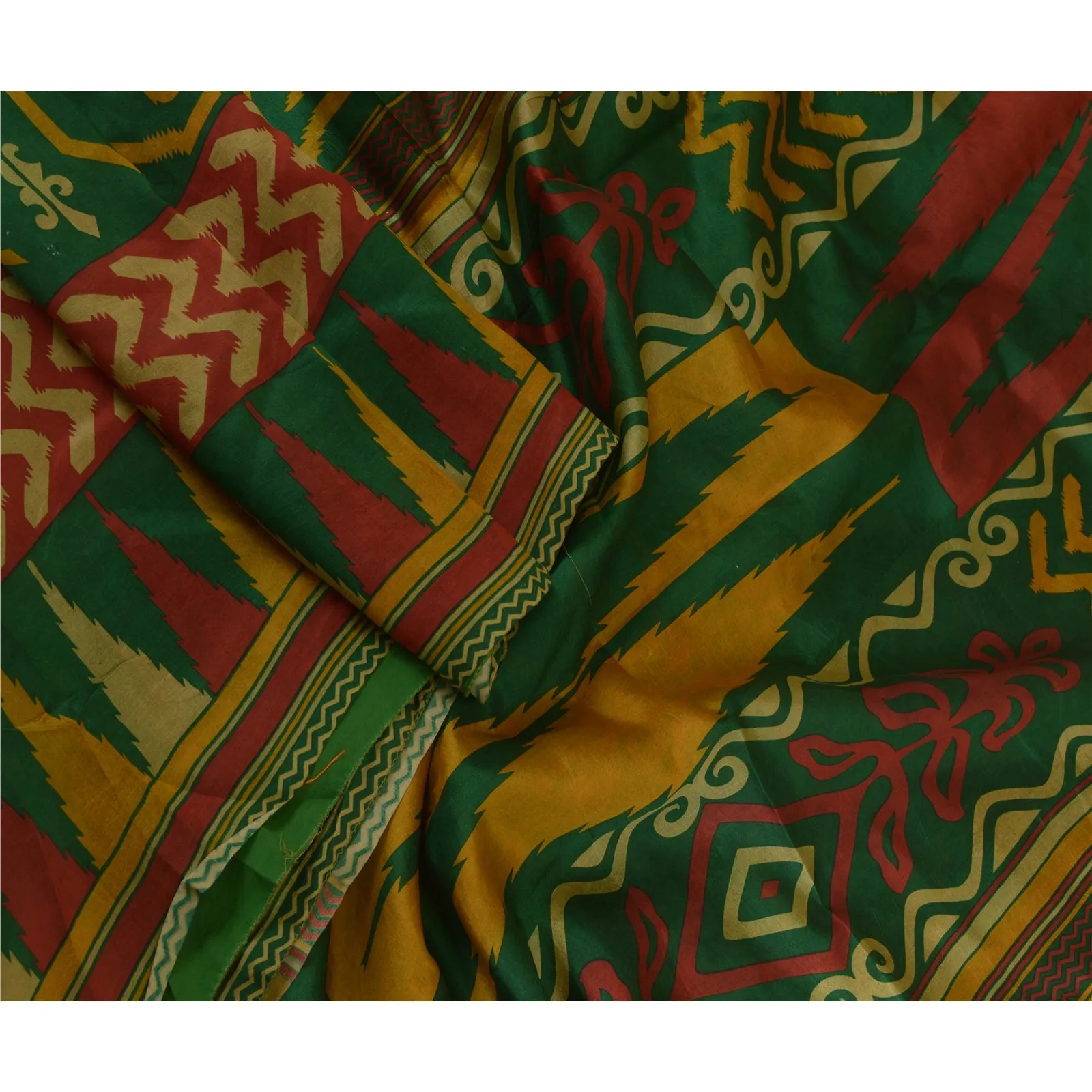 Sanskriti Vintage Sarees Green 100% Pure Silk Printed Sari Floral Craft Fabric