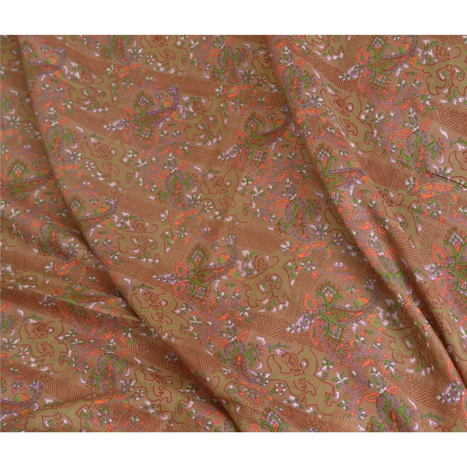 Sanskriti Vintage Sarees Heena-Green Pure Silk Printed Sari Floral Craft Fabric