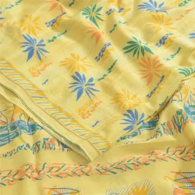 Sanskriti Vintage Sarees Indian Lemon Pure Crepe Silk Printed Sari Craft Fabric