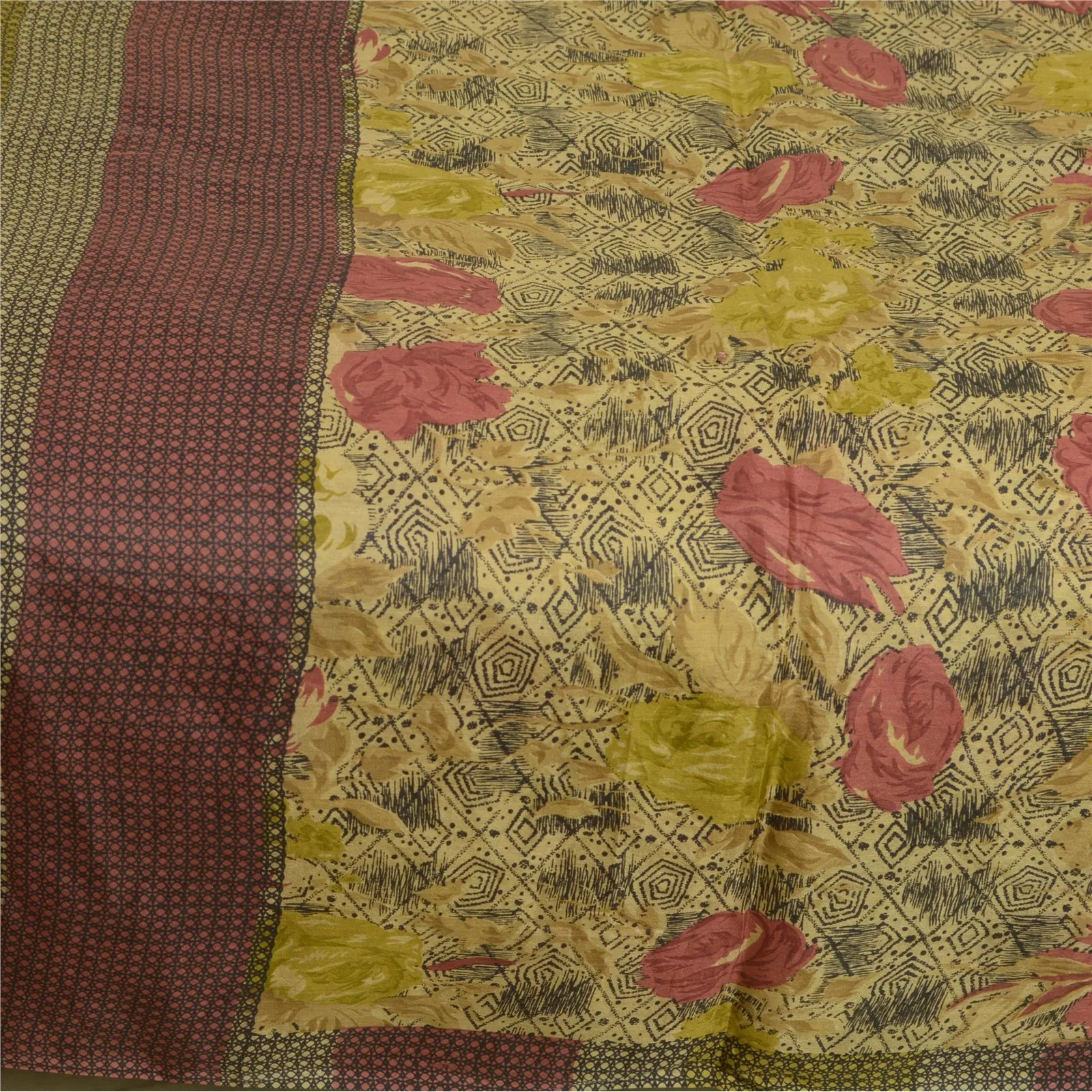 Sanskriti Vintage Sarees Indian Multi 100% Pure Silk Printed Sari Craft Fabric