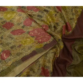 Sanskriti Vintage Sarees Indian Multi 100% Pure Silk Printed Sari Craft Fabric