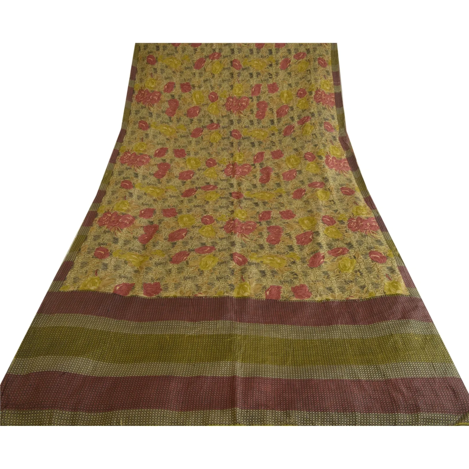 Sanskriti Vintage Sarees Indian Multi 100% Pure Silk Printed Sari Craft Fabric