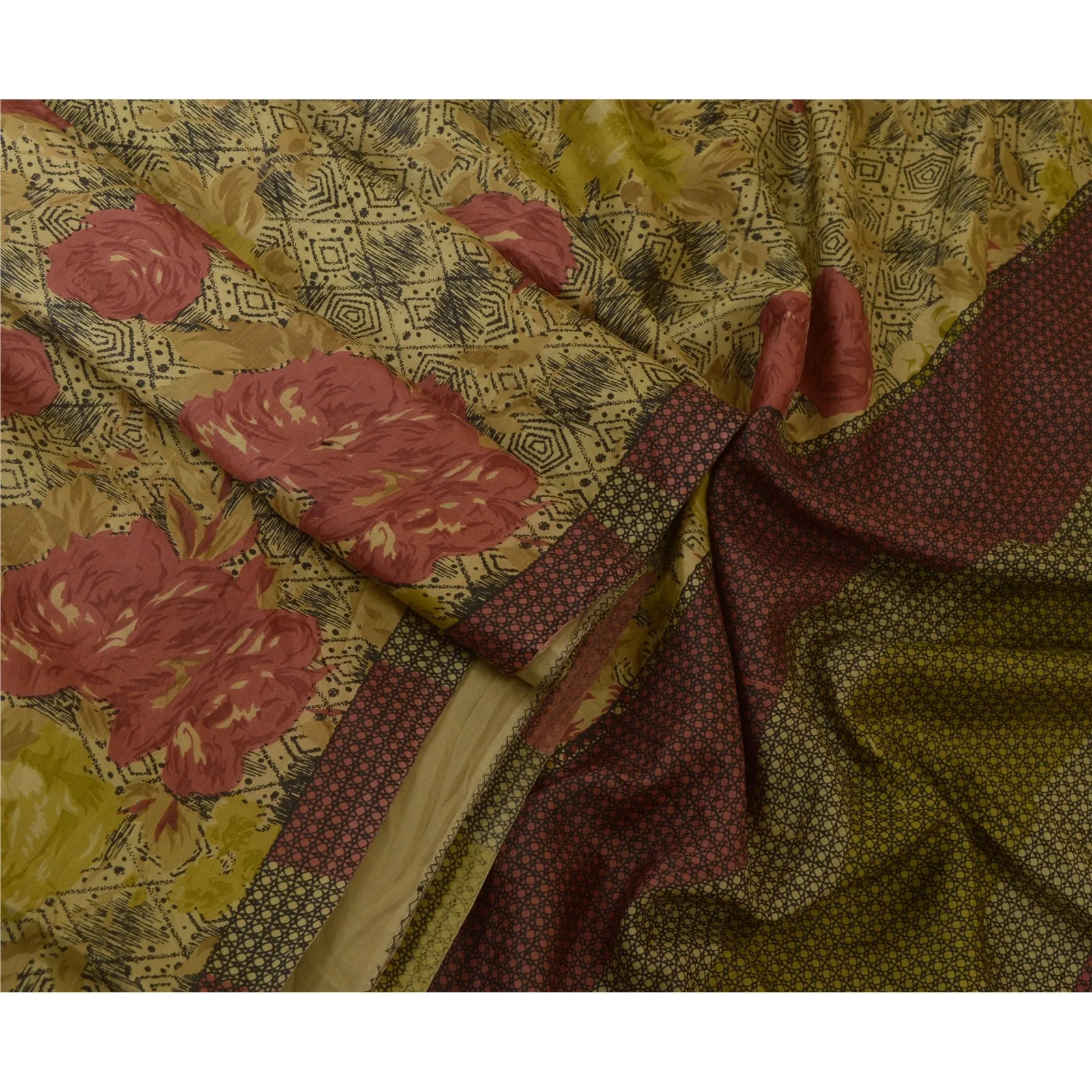 Sanskriti Vintage Sarees Indian Multi 100% Pure Silk Printed Sari Craft Fabric