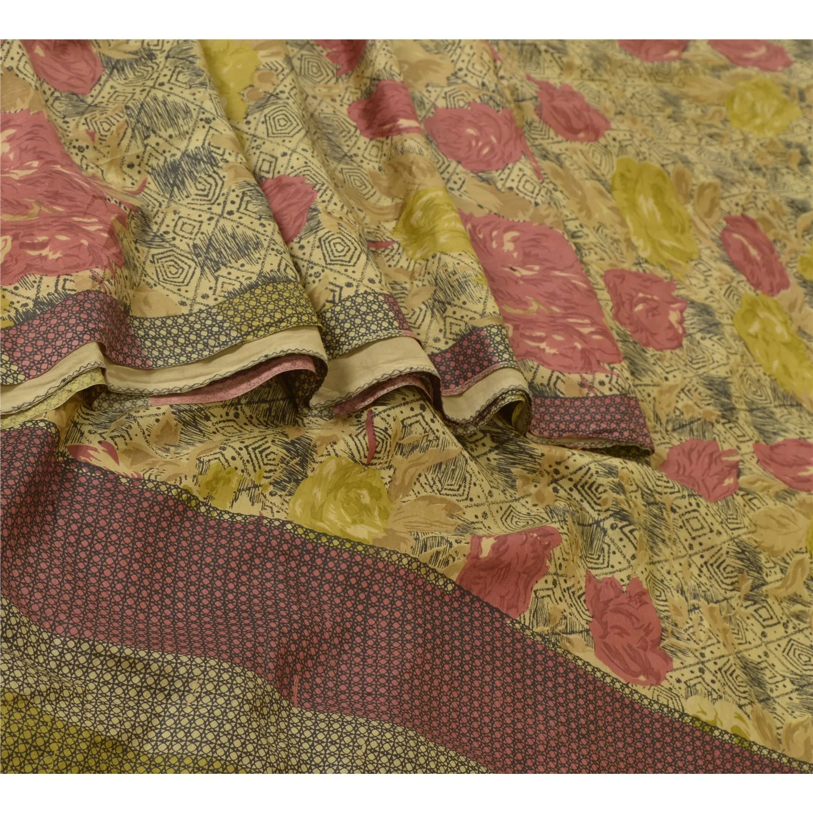 Sanskriti Vintage Sarees Indian Multi 100% Pure Silk Printed Sari Craft Fabric