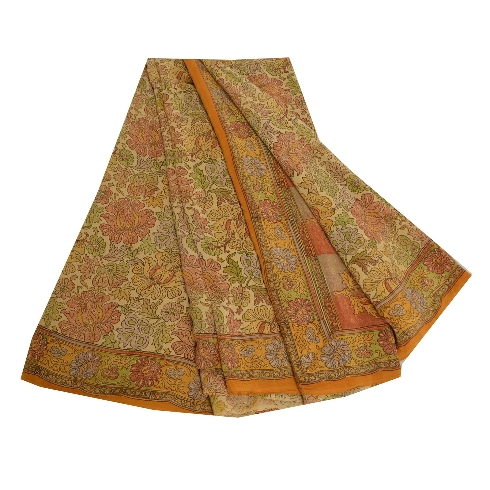 Sanskriti Vintage Sarees Indian Multi Pure Crepe Silk Printed Sari Craft Fabric