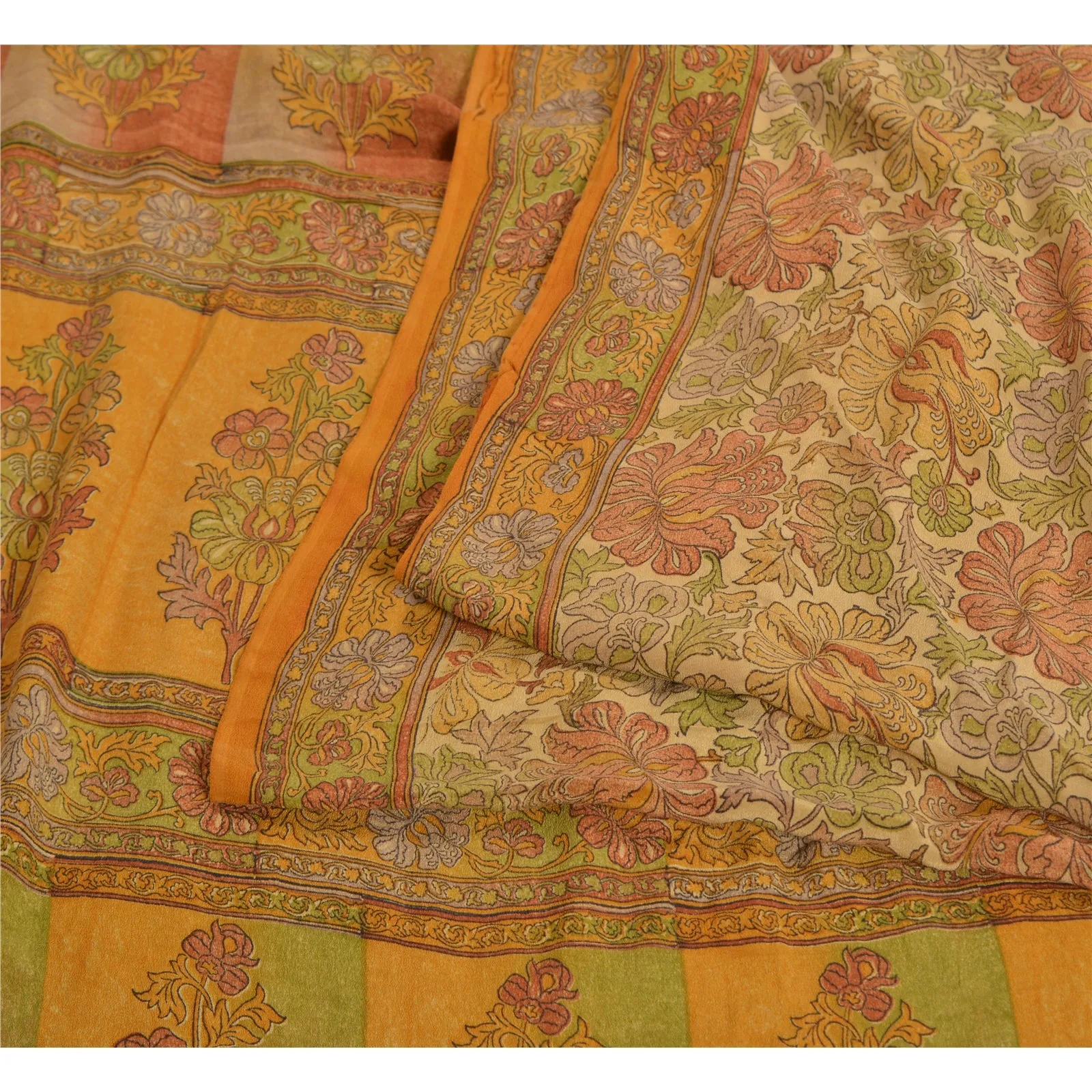 Sanskriti Vintage Sarees Indian Multi Pure Crepe Silk Printed Sari Craft Fabric