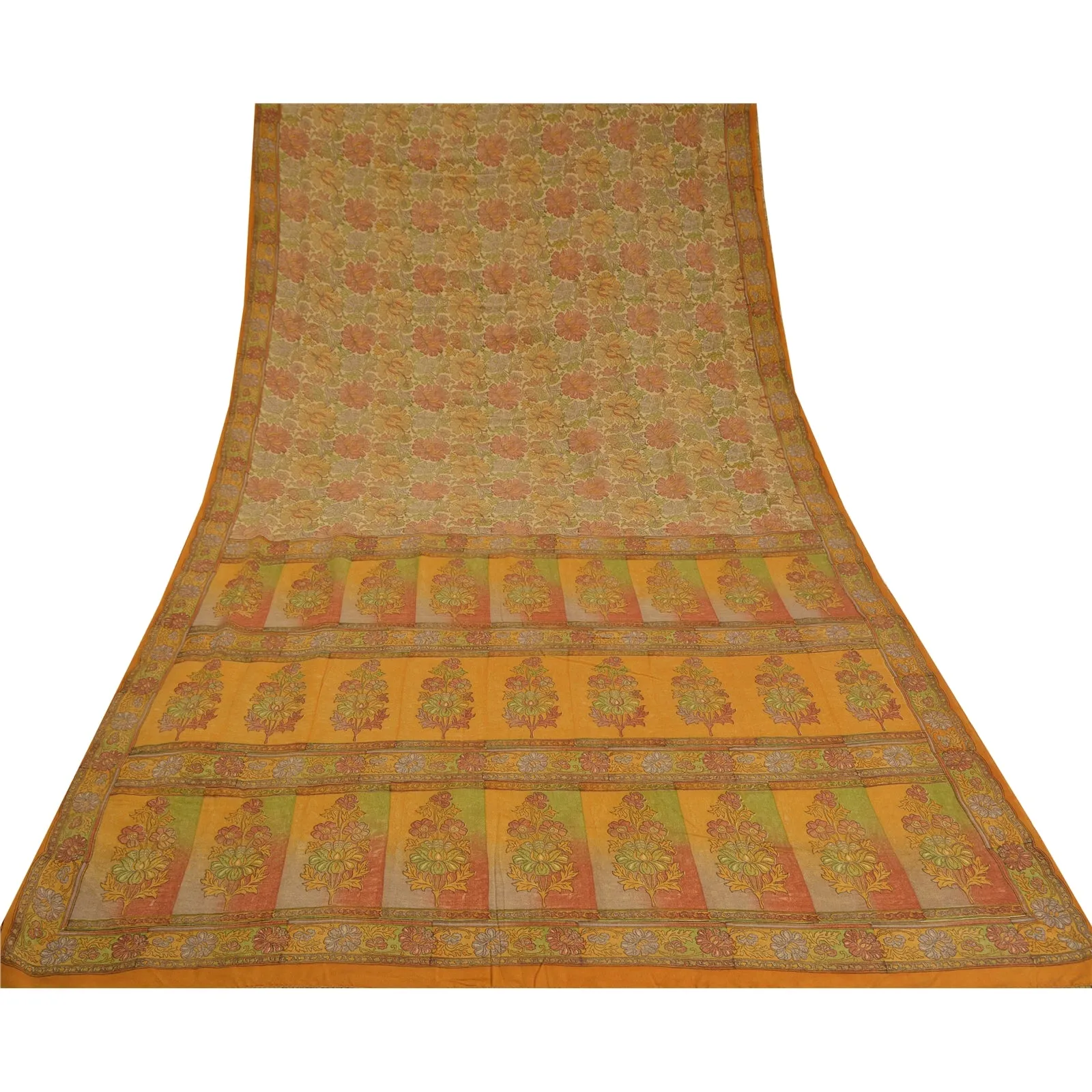 Sanskriti Vintage Sarees Indian Multi Pure Crepe Silk Printed Sari Craft Fabric