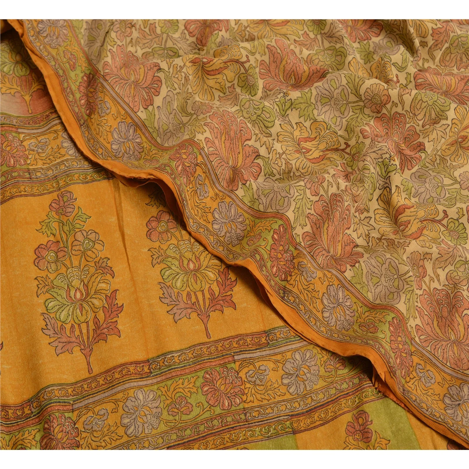 Sanskriti Vintage Sarees Indian Multi Pure Crepe Silk Printed Sari Craft Fabric