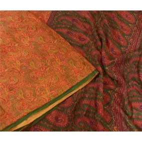 Sanskriti Vintage Sarees Indian Orange Pure Silk Printed Sari 5yd Craft Fabric