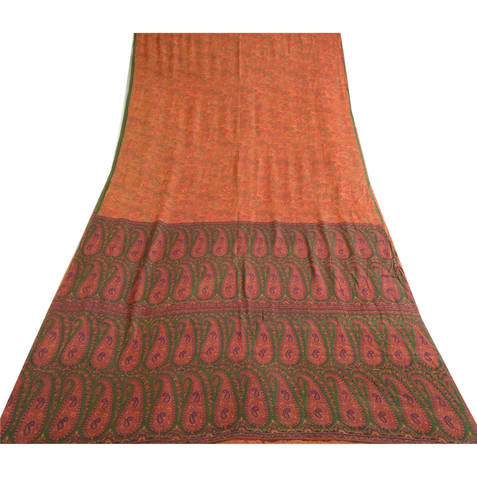 Sanskriti Vintage Sarees Indian Orange Pure Silk Printed Sari 5yd Craft Fabric