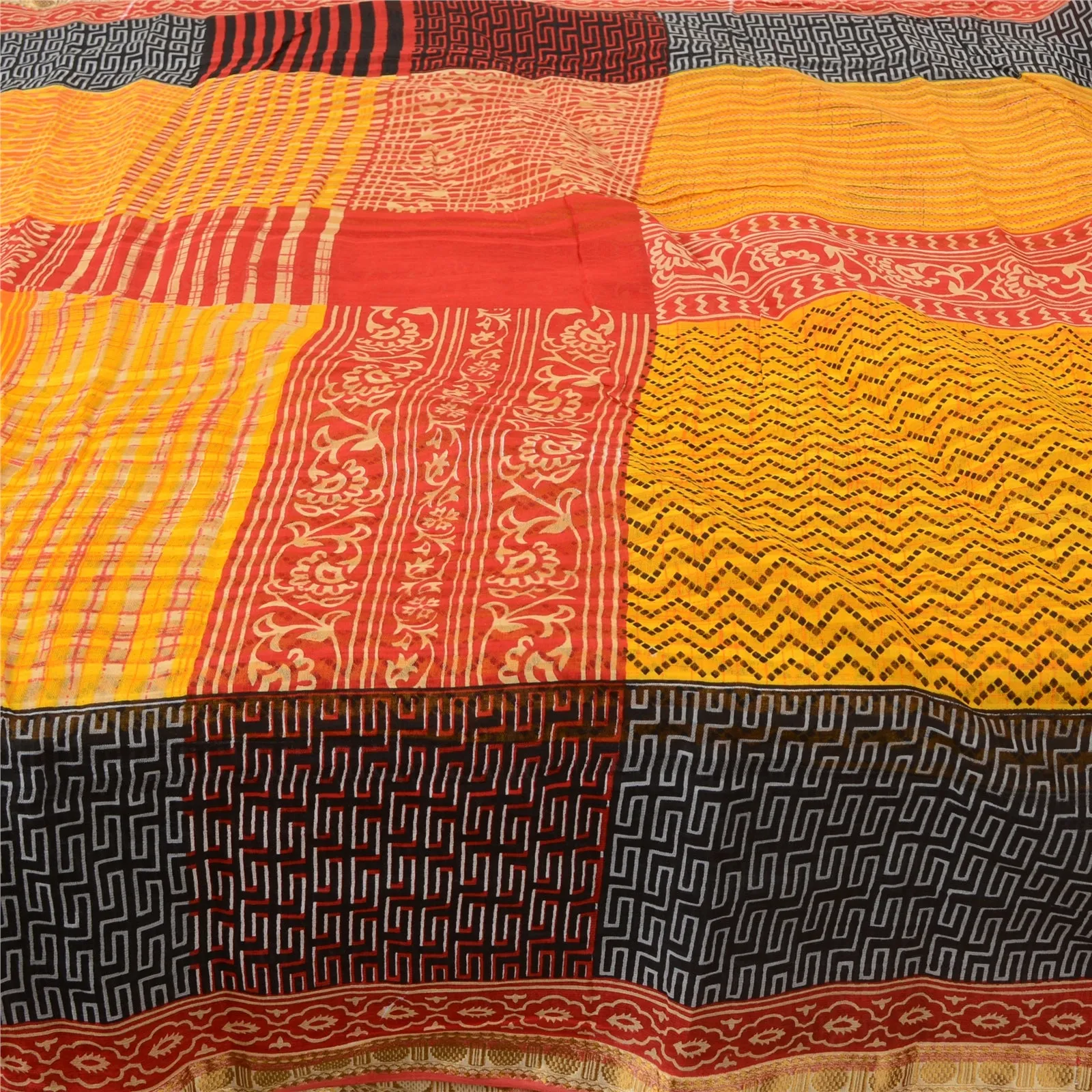 Sanskriti Vintage Sarees Multi Indian Printed Pure Cotton Sari 5yd Craft Fabric