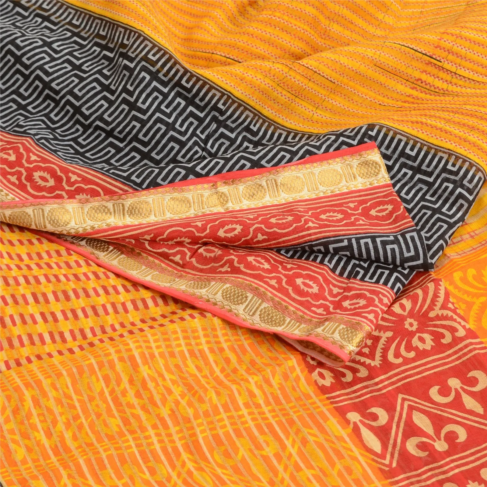 Sanskriti Vintage Sarees Multi Indian Printed Pure Cotton Sari 5yd Craft Fabric