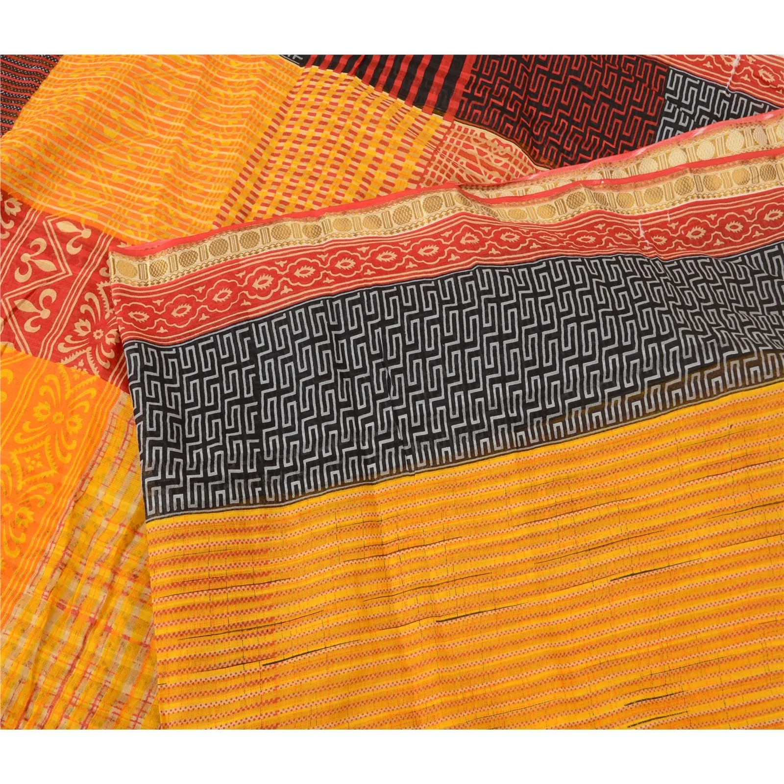 Sanskriti Vintage Sarees Multi Indian Printed Pure Cotton Sari 5yd Craft Fabric