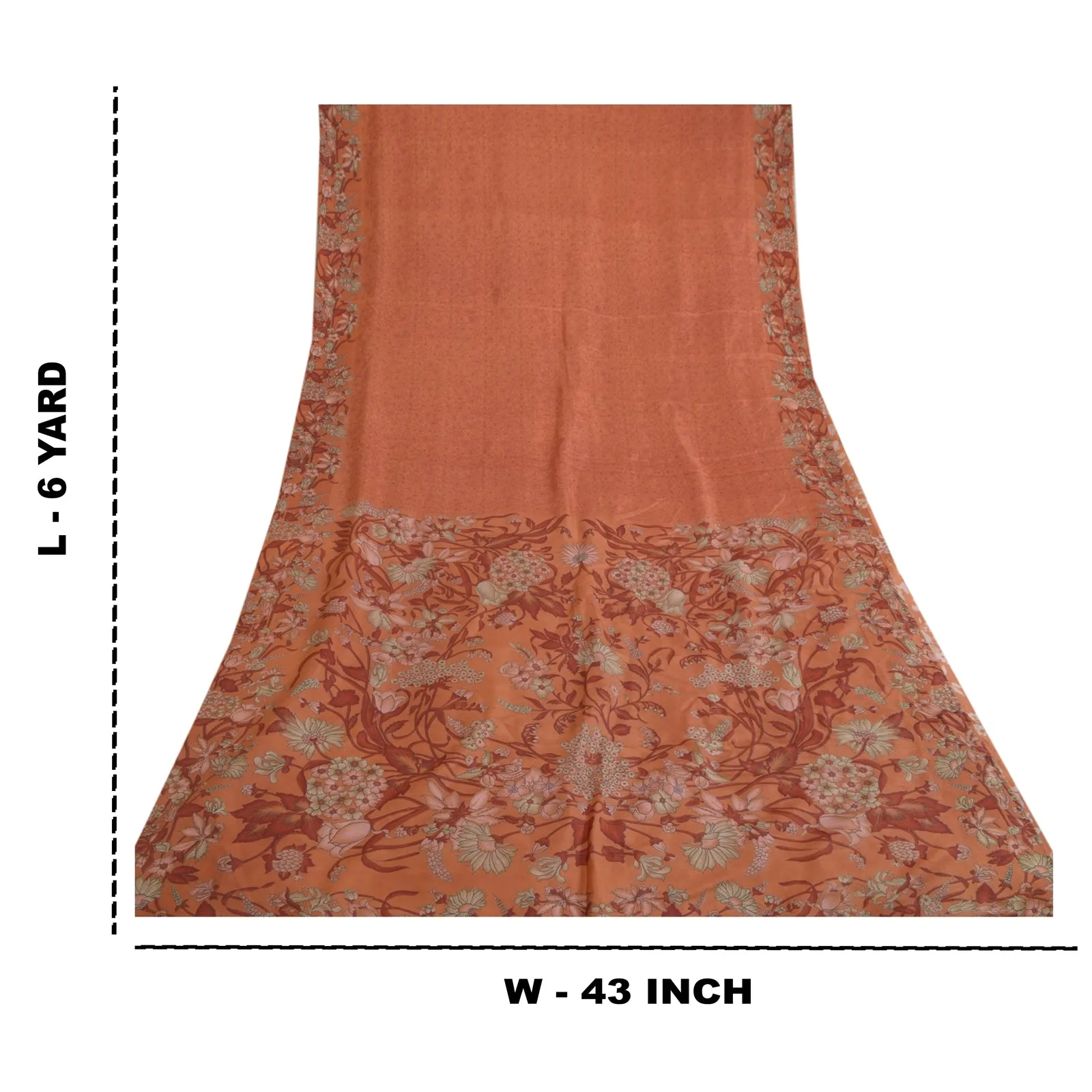 Sanskriti Vintage Sarees Orange Printed 100% Pure Silk Sari Floral Craft Fabric