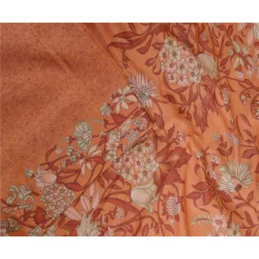 Sanskriti Vintage Sarees Orange Printed 100% Pure Silk Sari Floral Craft Fabric