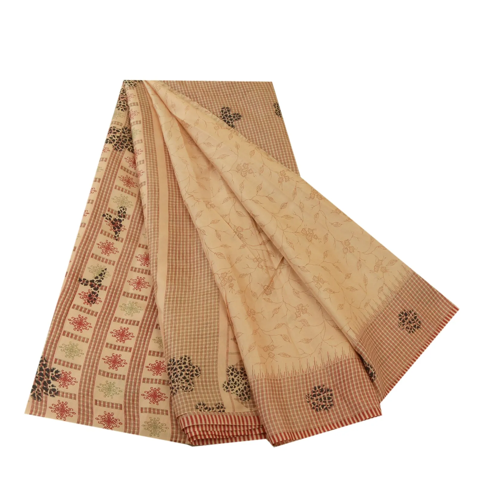 Sanskriti Vintage Sarees Peach 100% Pure Silk Printed Sari Soft 5yd Craft Fabric