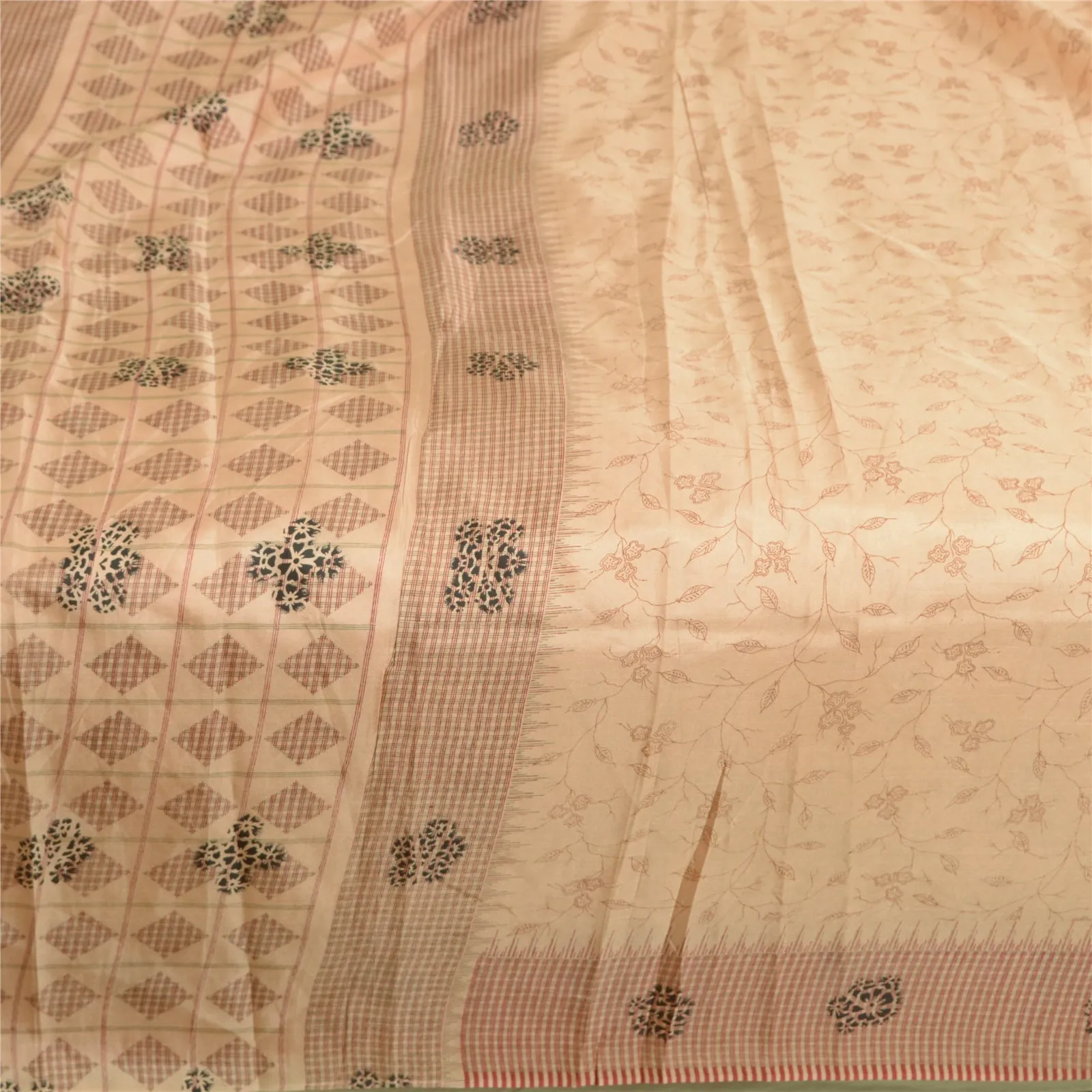 Sanskriti Vintage Sarees Peach 100% Pure Silk Printed Sari Soft 5yd Craft Fabric