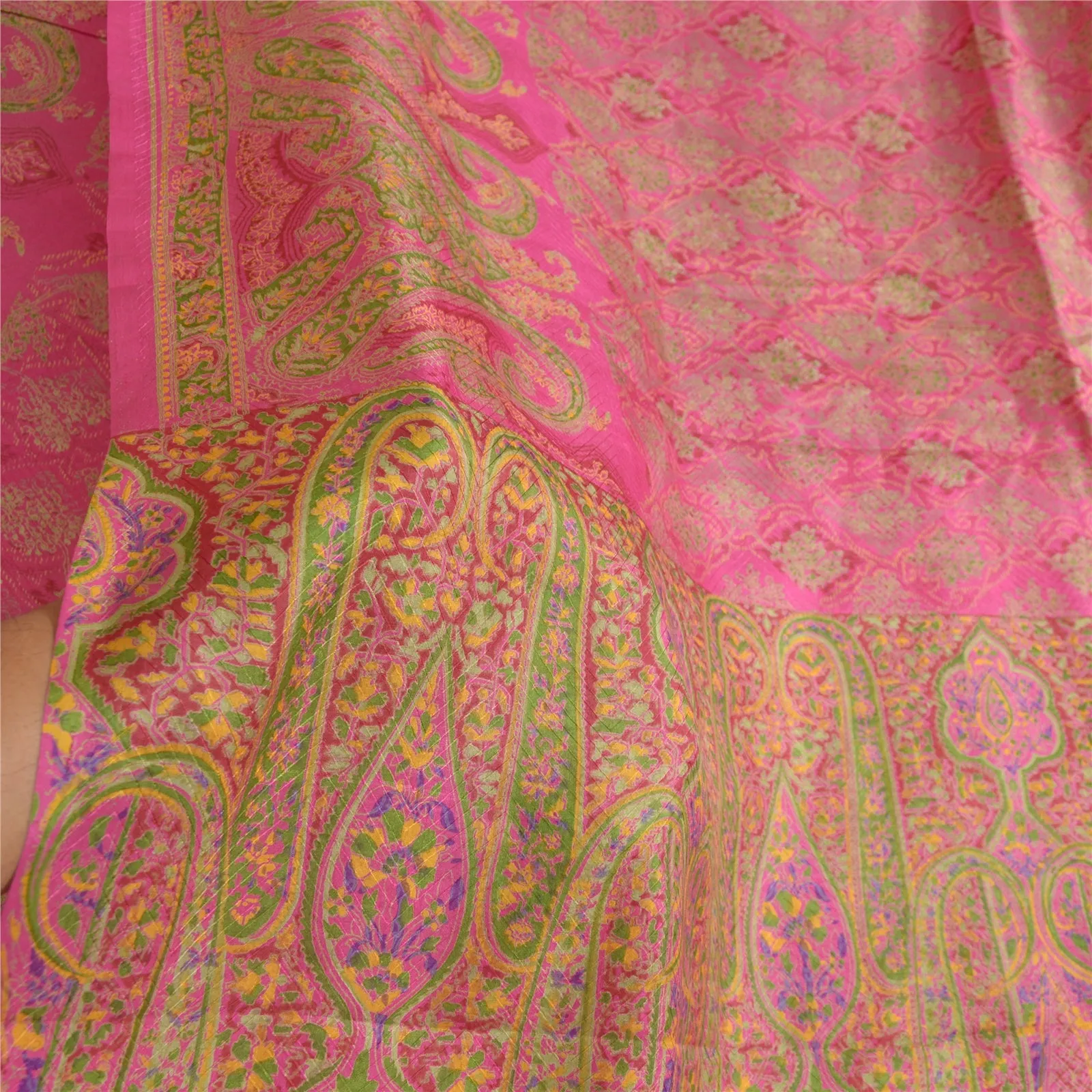 Sanskriti Vintage Sarees Pink 100% Pure Silk Printed Sari Soft 5yd Craft Fabric