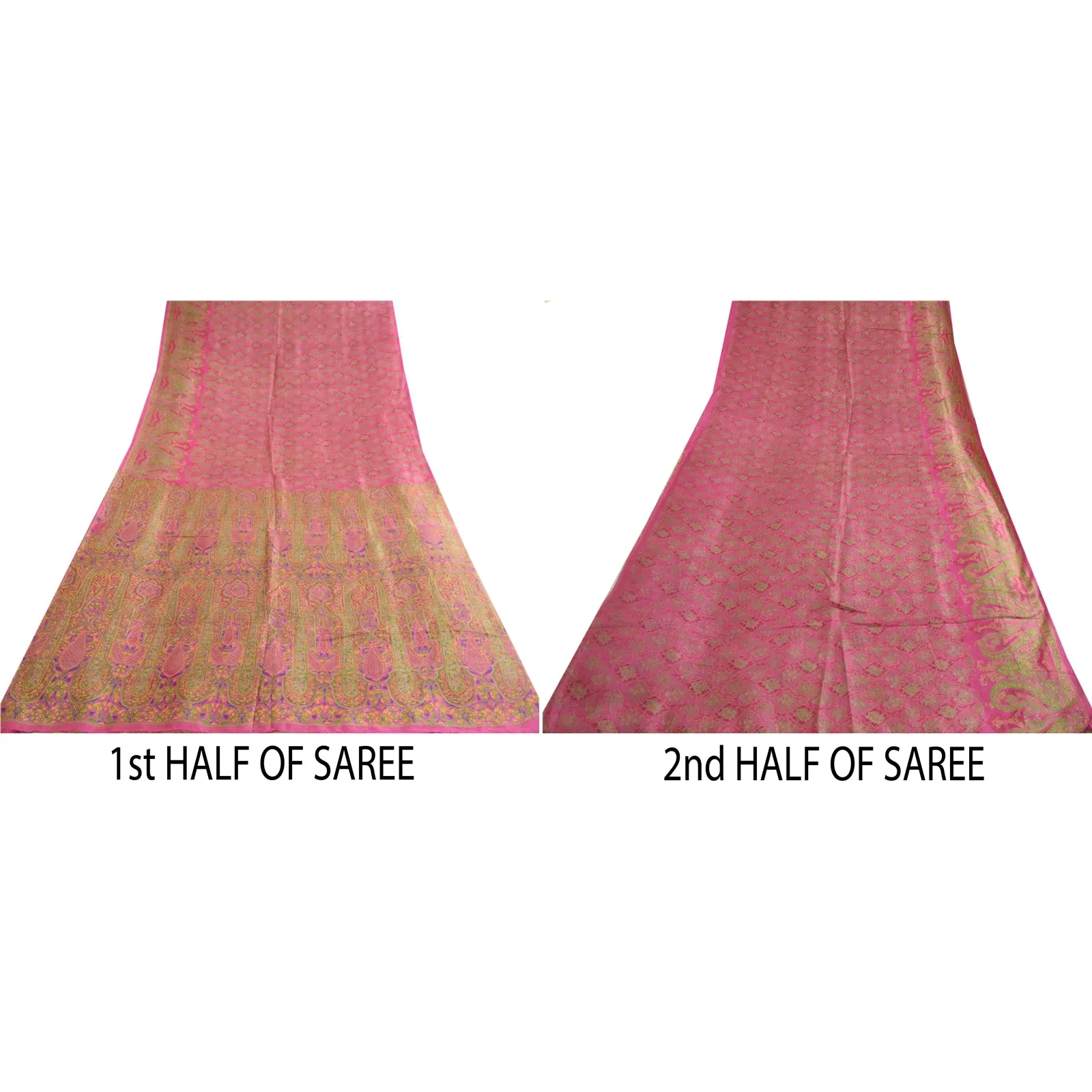 Sanskriti Vintage Sarees Pink 100% Pure Silk Printed Sari Soft 5yd Craft Fabric