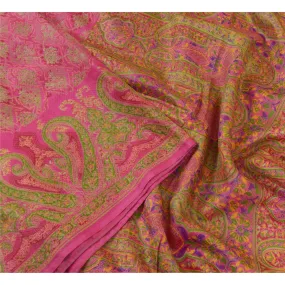 Sanskriti Vintage Sarees Pink 100% Pure Silk Printed Sari Soft 5yd Craft Fabric