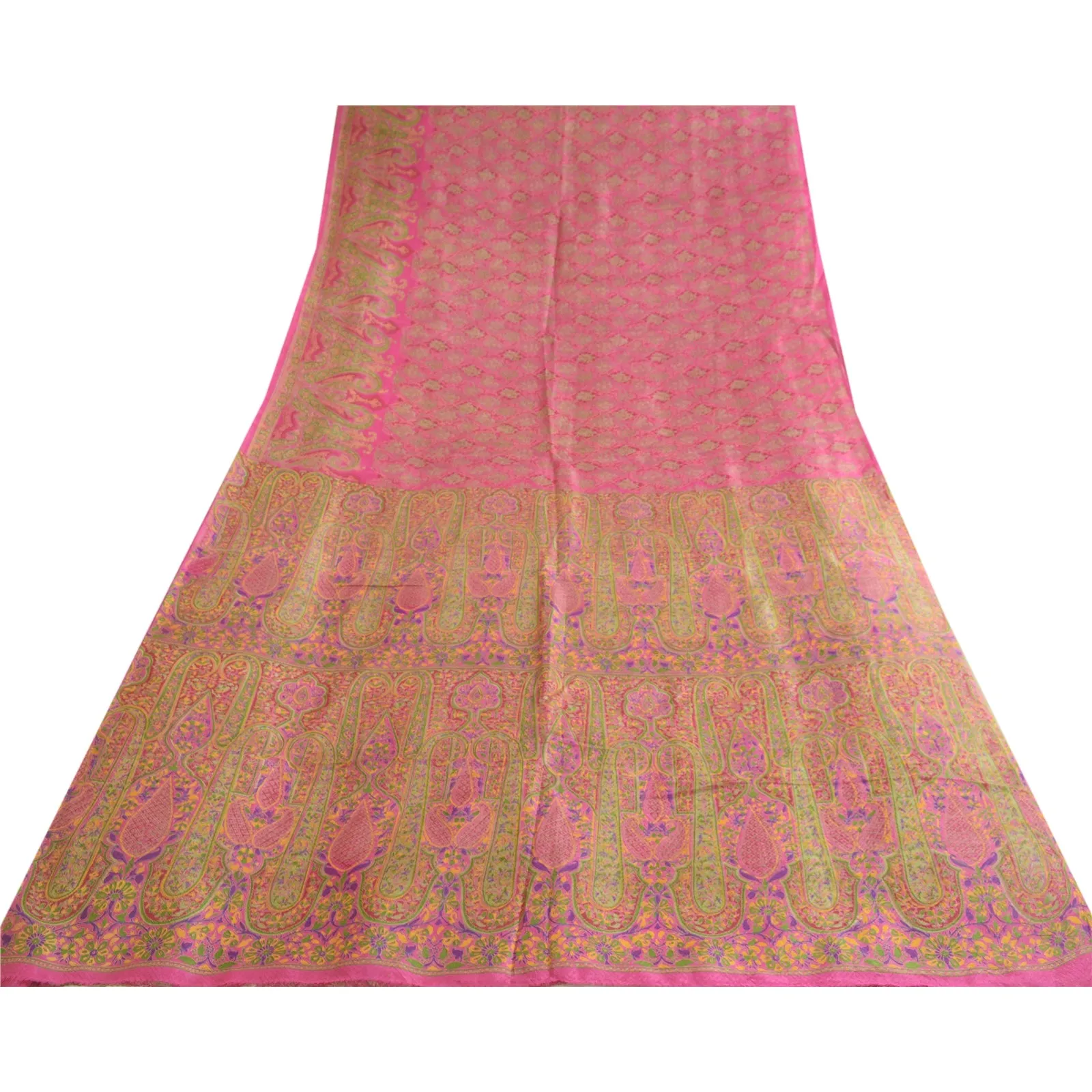 Sanskriti Vintage Sarees Pink 100% Pure Silk Printed Sari Soft 5yd Craft Fabric