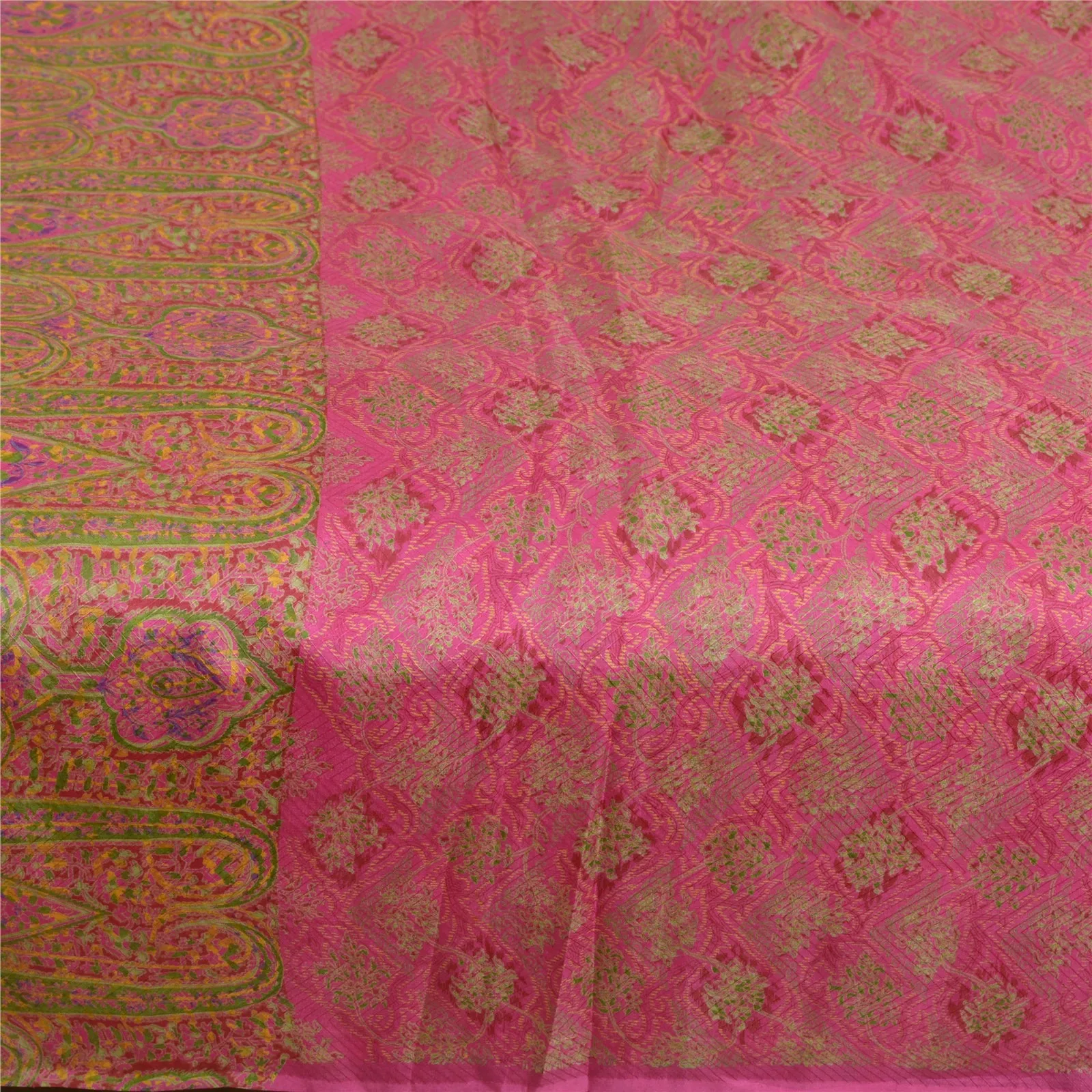 Sanskriti Vintage Sarees Pink 100% Pure Silk Printed Sari Soft 5yd Craft Fabric