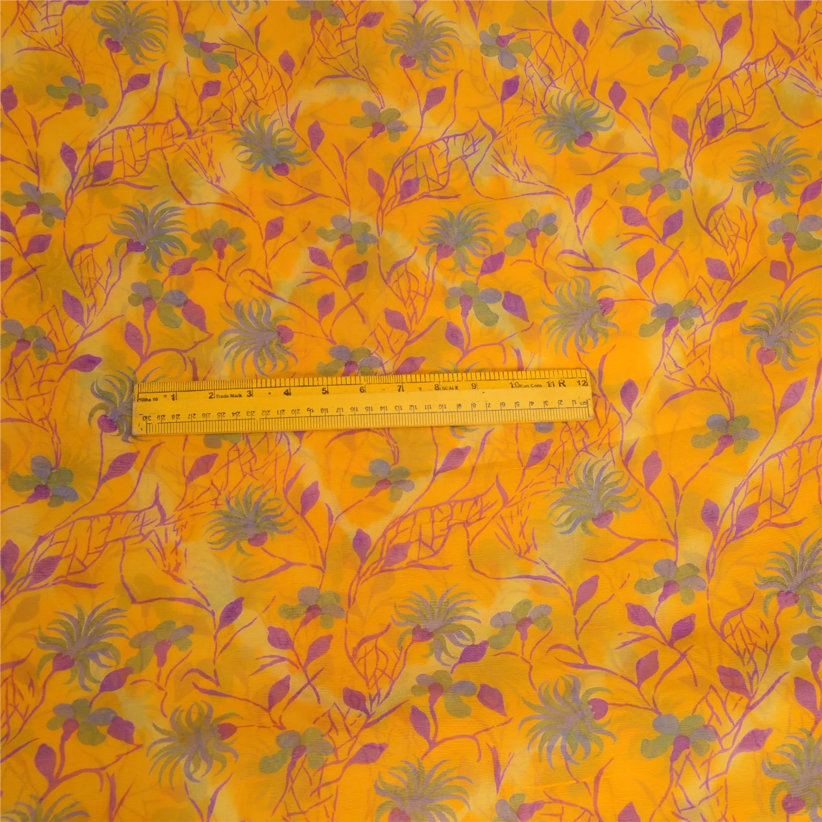 Sanskriti Vintage Sarees Yellow Pure Chiffon Silk Printed Sari 5yd Craft Fabric