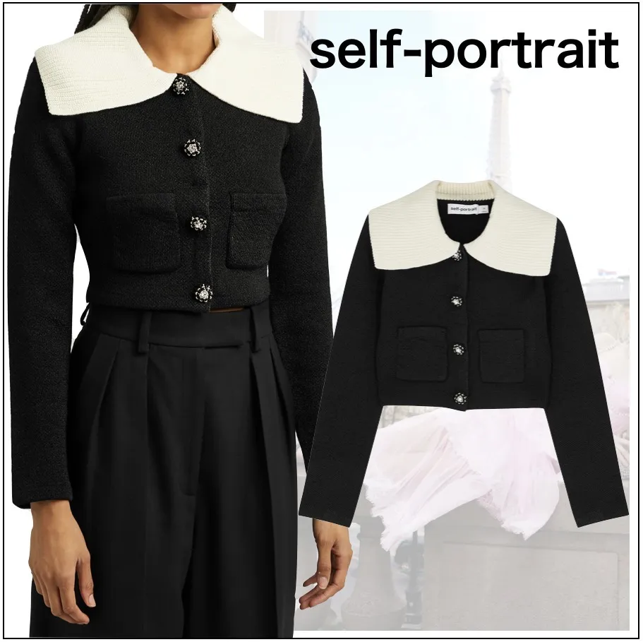 SELF PORTRAIT  |Casual Style Bi-color Long Sleeves Party Style Office Style