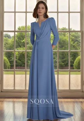 Sheath Bateau 3/4 Sleeves Elegant Mother of the Bride Dress Long Cocktail Dress