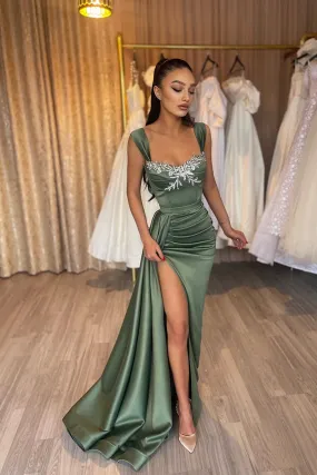 Sheath Double Straps Beads Long Prom Formal Dress QP0979