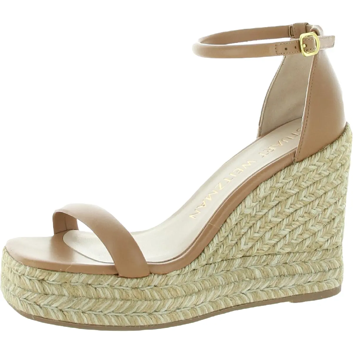 Stuart Weitzman Womens Nudist Espadrille Wedge Leather Espadrille Heels