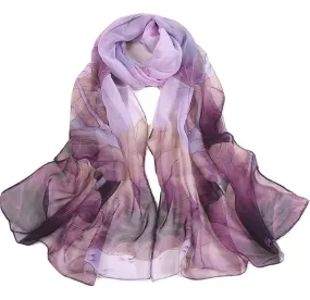 Stylish Lotus Printing Long Soft Wrap Scarves Women's Shawl Purple Scarf