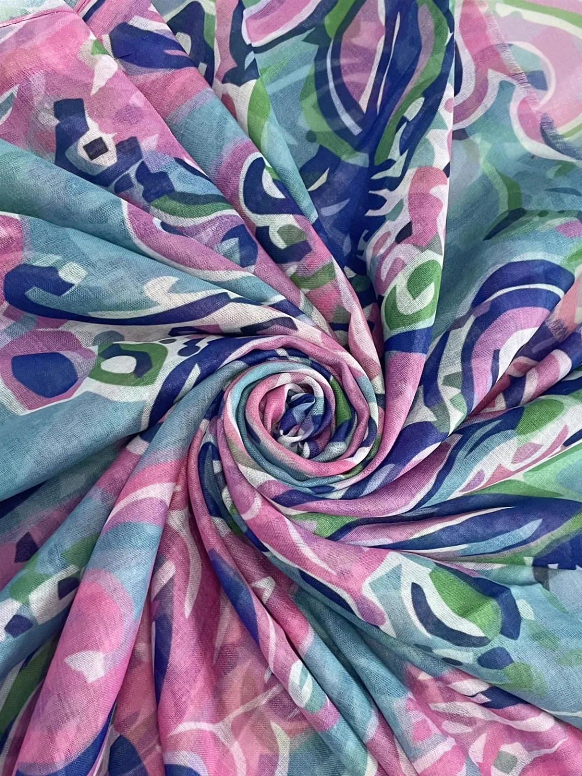 Teal Exotic Floral Print Raw Edge Scarf